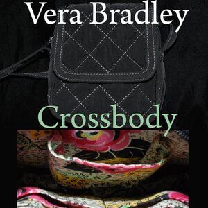Vera Bradley Crossbody Black Purse Floral EUC 6.5”x 6.5 Zip - Magnet Closure